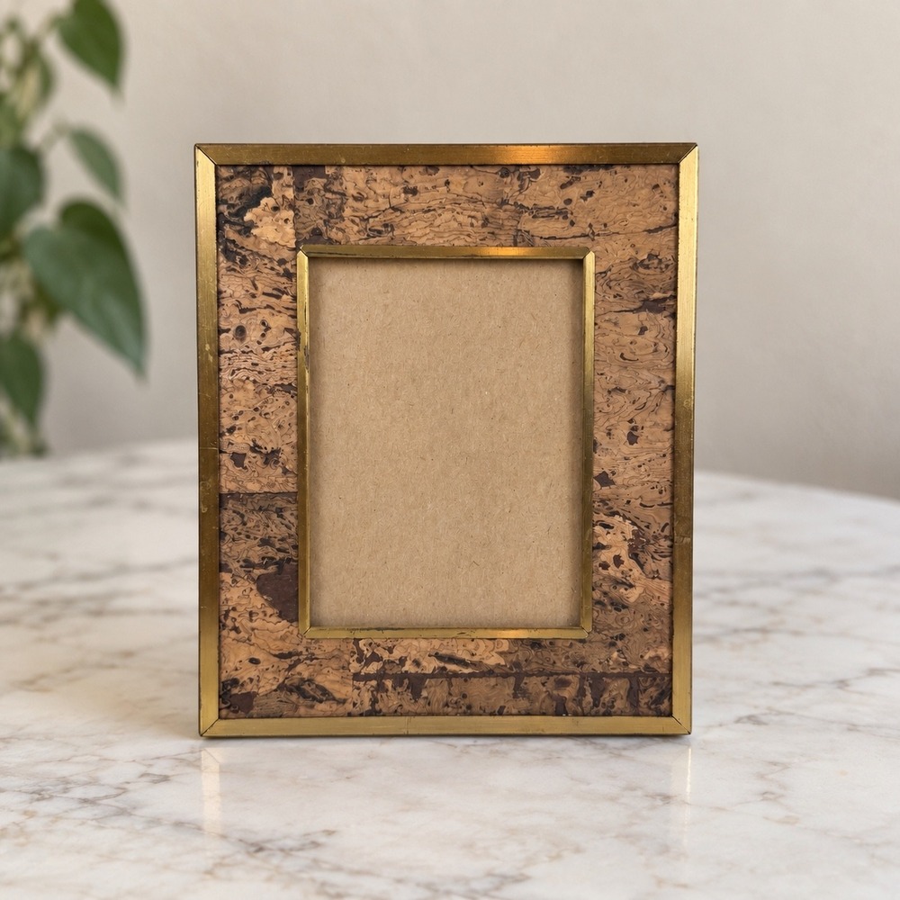 Eclectic Earthy Maximalist Mid Century Vintage 70's Picture Frame Cork Inlay